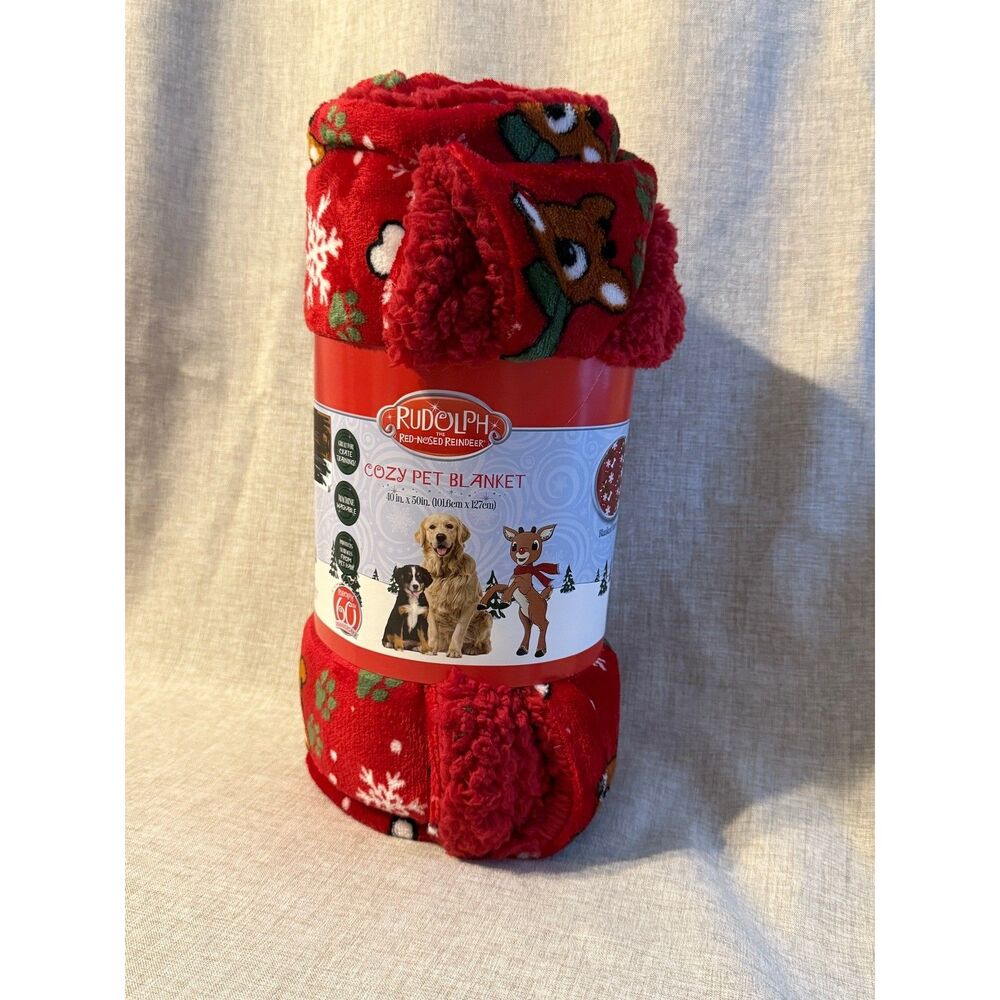 Rudolph the Red Nosed Reindeer Cozy Pet Blanket 40x50 Red Christmas Dogs MINT